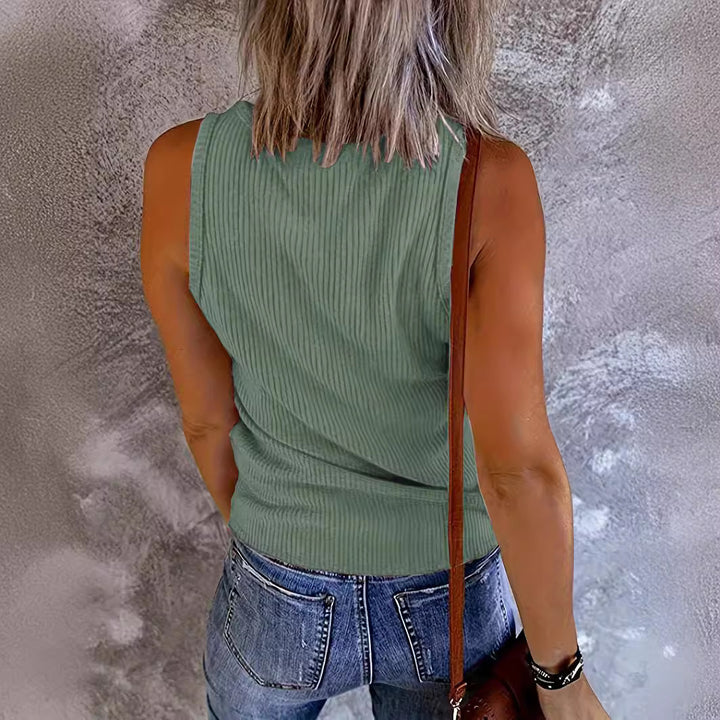 Damen V-Ausschnitt Top mit Rippstruktur und femininer Passform Drune