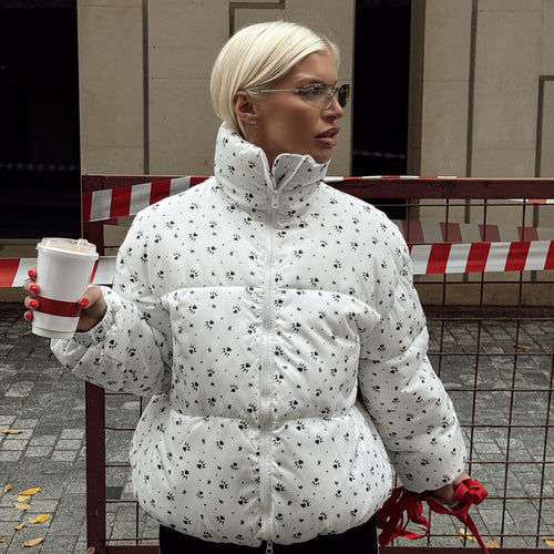 Damen Steppjacke mit floralen Mustern und hohem Kragen Drune