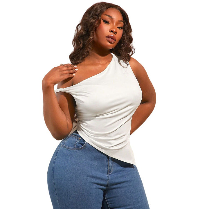 Damen asymmetrisches Oberteil mit schulterfreiem Design und Raffung Drune