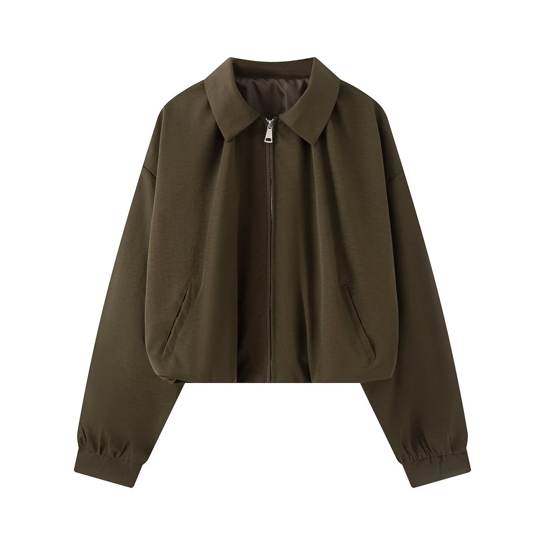 Damen Kurzjacke im Cropped-Bomberstil mit Kentkragen, Softshell-Optik und elastischen Bündchen Drune