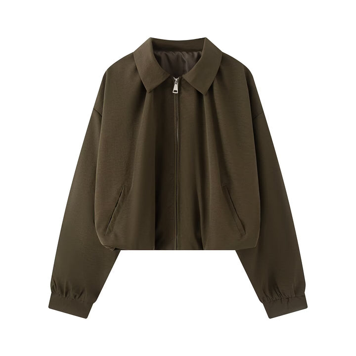 Damen Kurzjacke im Cropped-Bomberstil mit Kentkragen, Softshell-Optik und elastischen Bündchen Drune