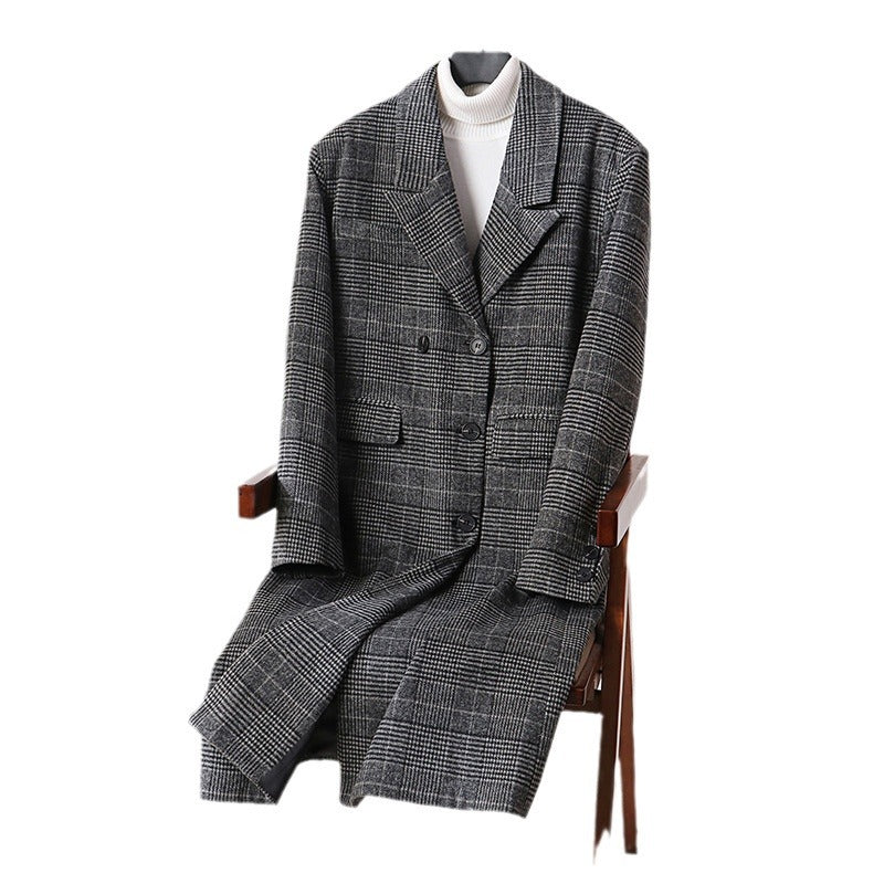 Herren Karierter Longcoat aus Wollmix mit klassischem Revers und geradem Schnitt Drune