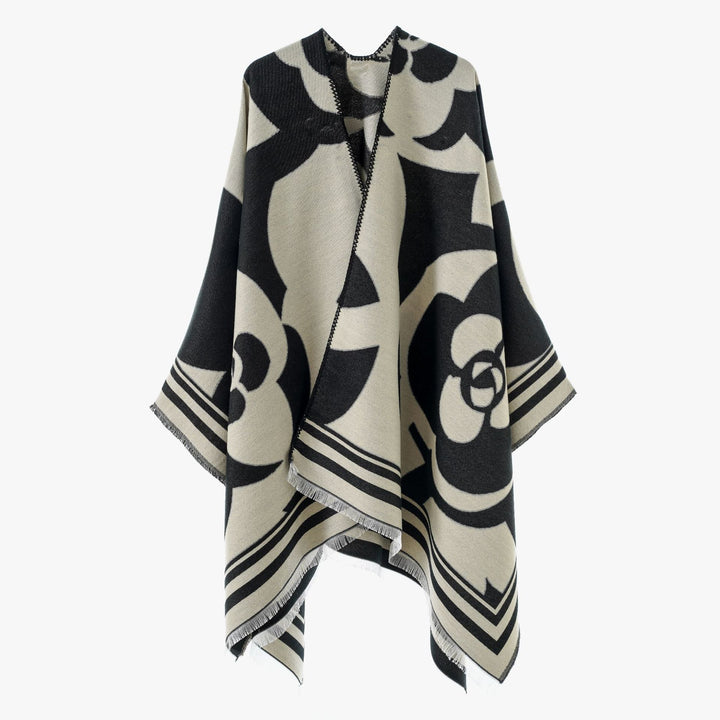 Damen Jacquard-Überwurf im Oversize-Cape-Stil mit großflächigem Muster Drune
