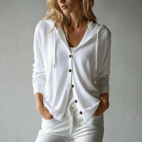 Damen nan leichter Kapuzen-Cardigan mit Knopfleiste und Tunnelzug Drune