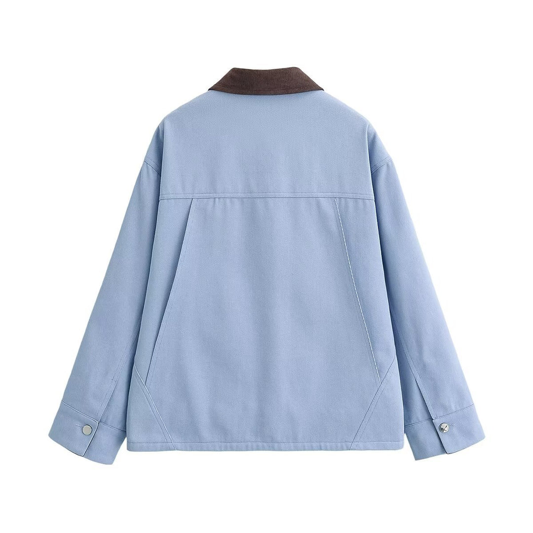 Damen Boxy-Arbeitsjacke mit Cordkragen und vier aufgesetzten Taschen Drune