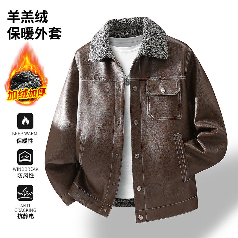Herren Lässige Kunstlederjacke mit Teddykragen Drune