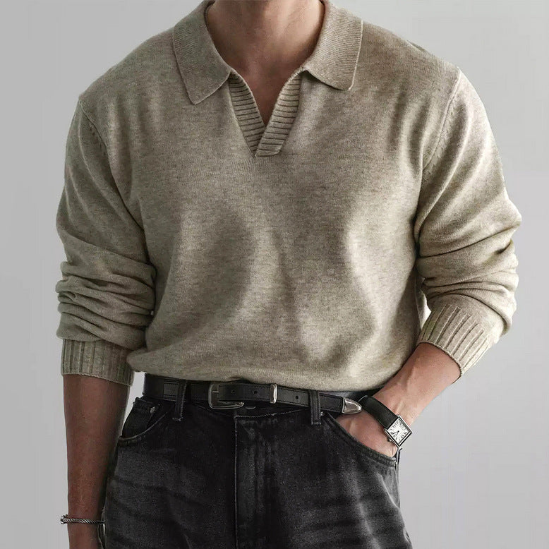 Herren Klassischer Grobstrickpullover mit Polokragen Drune