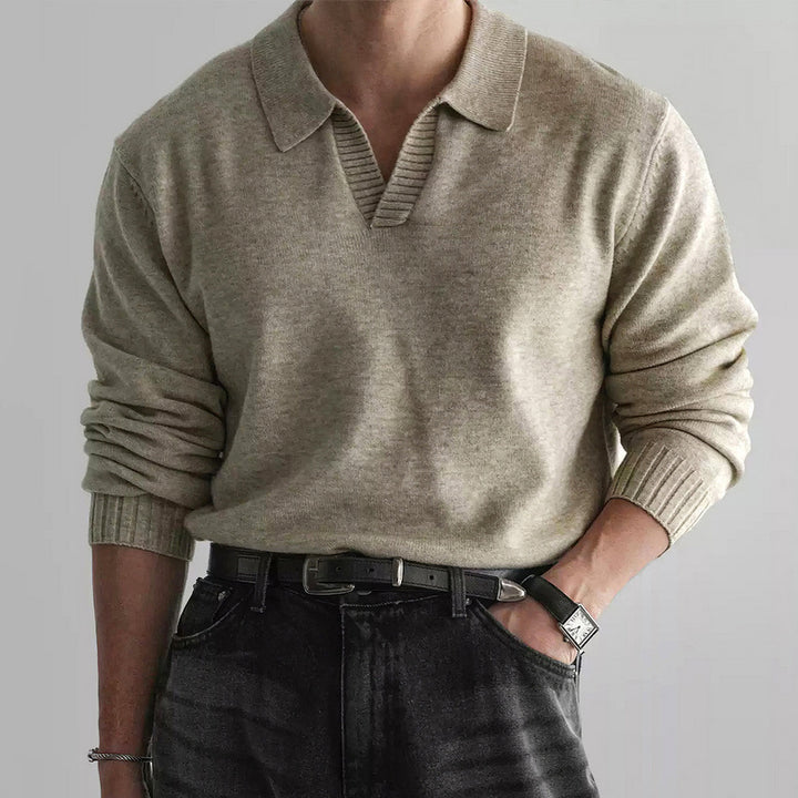 Herren Klassischer Grobstrickpullover mit Polokragen Drune