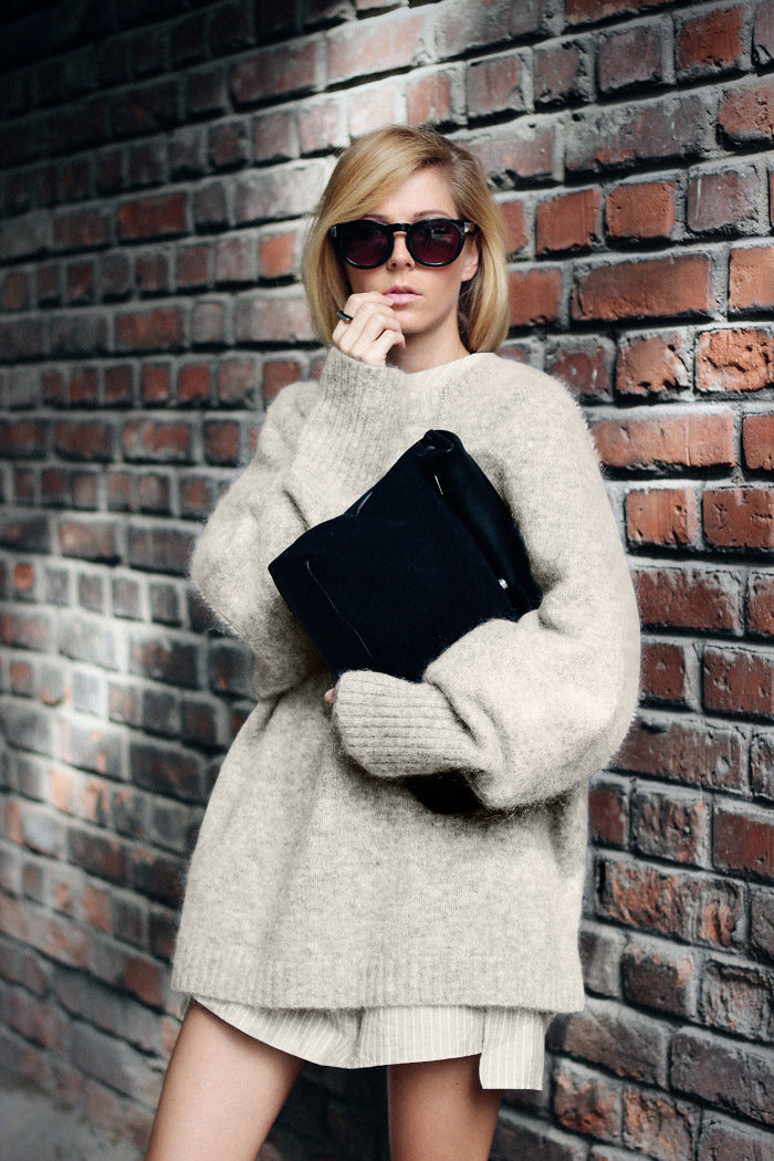 Damen Oversized Strickpullover mit hohem Kragen und weichen Ärmeln Drune