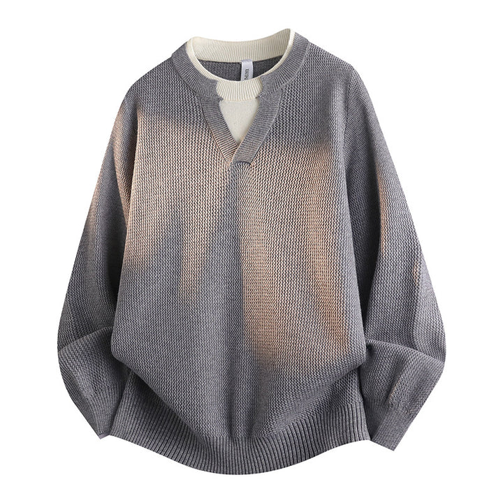 Damen Stylischer Grobstrickpullover mit V-Ausschnitt Drune