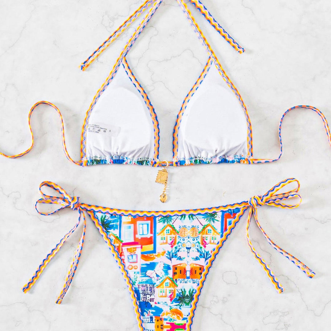 Damen Triangel-Bikini mit verspieltem Palmenmuster Drune