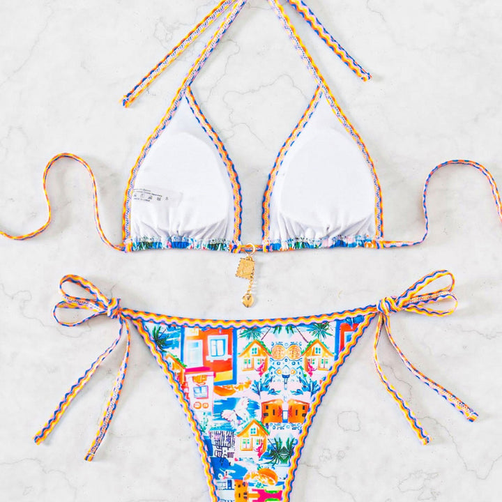 Damen Triangel-Bikini mit verspieltem Palmenmuster Drune