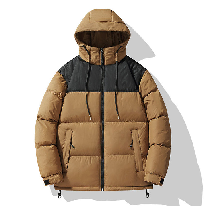 Herren  isolierte Kapuzen-Puff-Jacke in zwei Farben mit Reißverschluss-Utility-Taschen und verstellbarem Kordelsaum Drune
