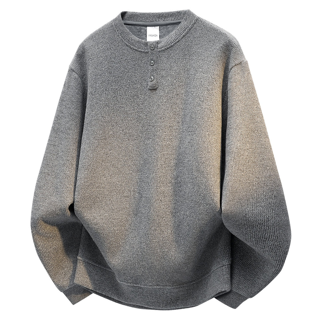 Herren Oversize Strukturierter Henley-Strickpullover mit dreifacher Knopfleiste Drune