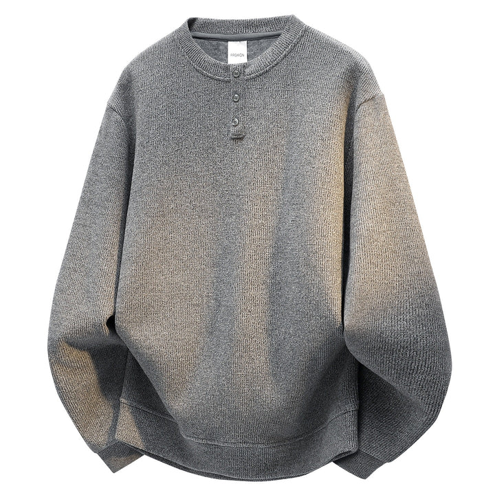 Herren Oversize Strukturierter Henley-Strickpullover mit dreifacher Knopfleiste Drune