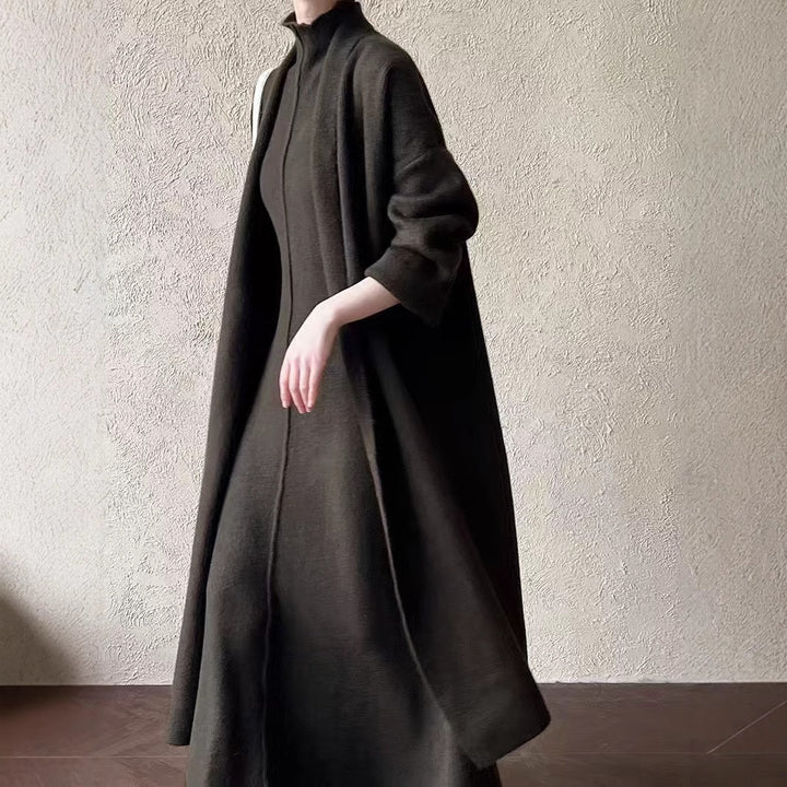 Damen Maxikleid mit hohem Kragen und überschnittenen Ärmeln Drune