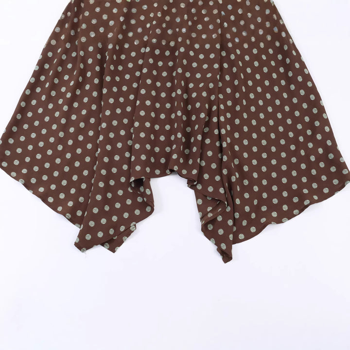 Damen nan gepunktetes Midi Kleid mit Stehkragen, Schleifenband, Plisseeoberteil und asymmetrischem Saum Drune