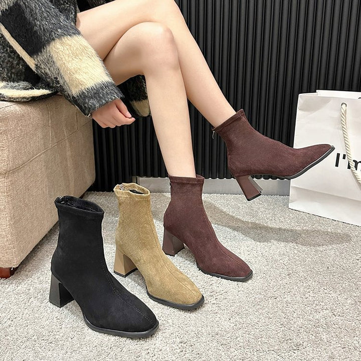 Damen Stiefeletten mit elegantem Blockabsatz und weichem Veloursleder Drune