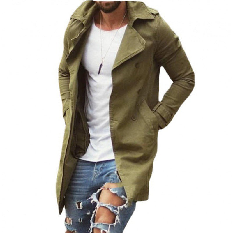 Herren modischer Trenchcoat mit doppelter Knopfleiste und praktischem Taschen Drune