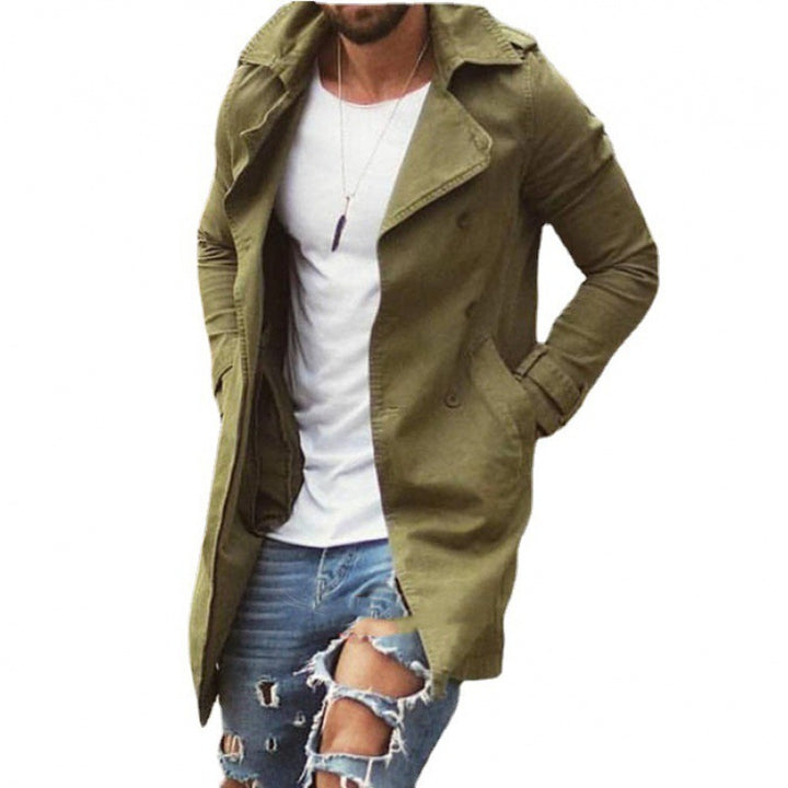 Herren modischer Trenchcoat mit doppelter Knopfleiste und praktischem Taschen Drune