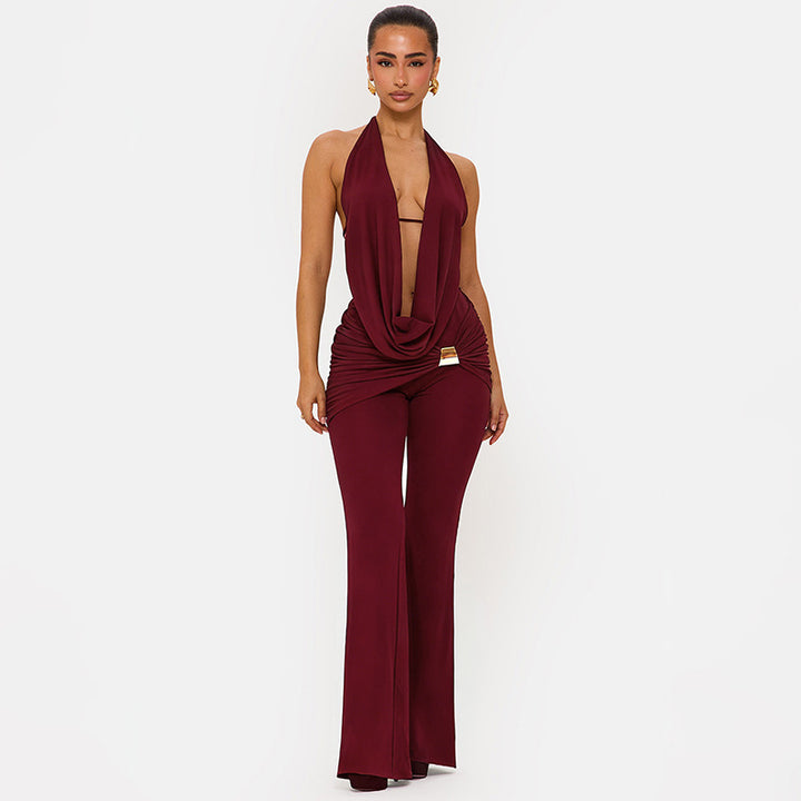 Damen Eleganter Jumpsuit mit doppeltem Kragen und trendiger Raffung Drune