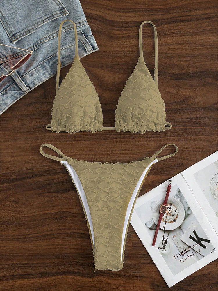 Damen Triangel-Bikini mit Rüschendesign und verstellbaren Trägern Drune