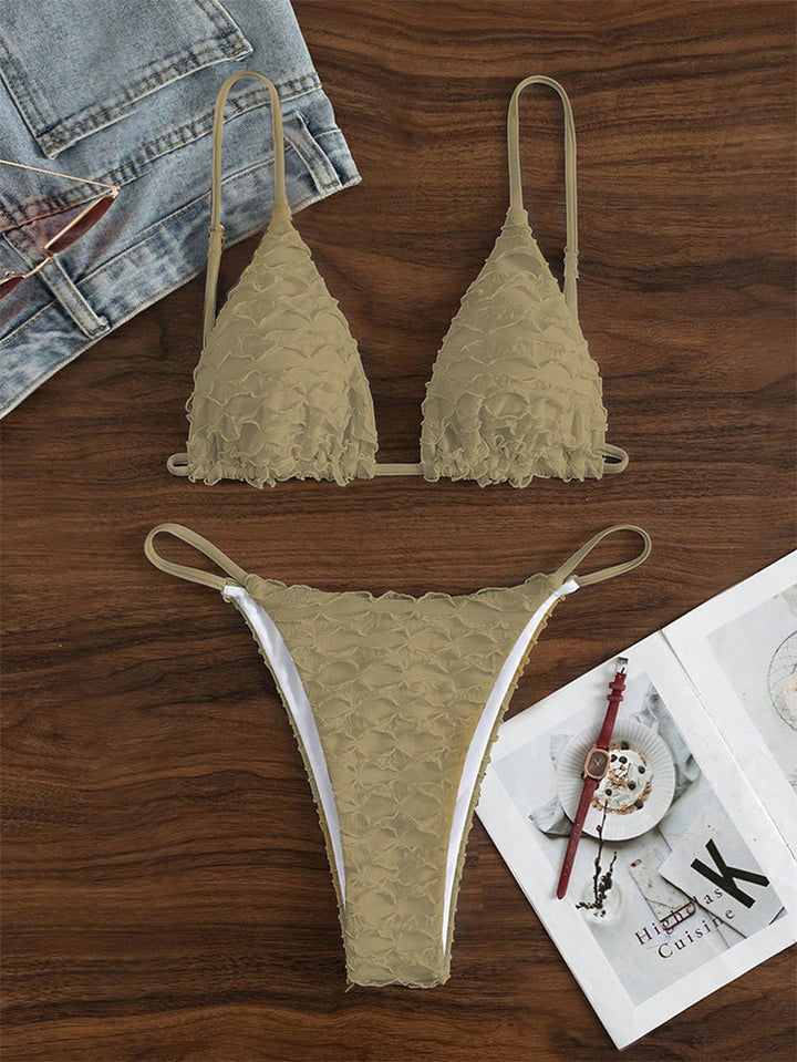 Damen Triangel-Bikini mit Rüschendesign und verstellbaren Trägern Drune