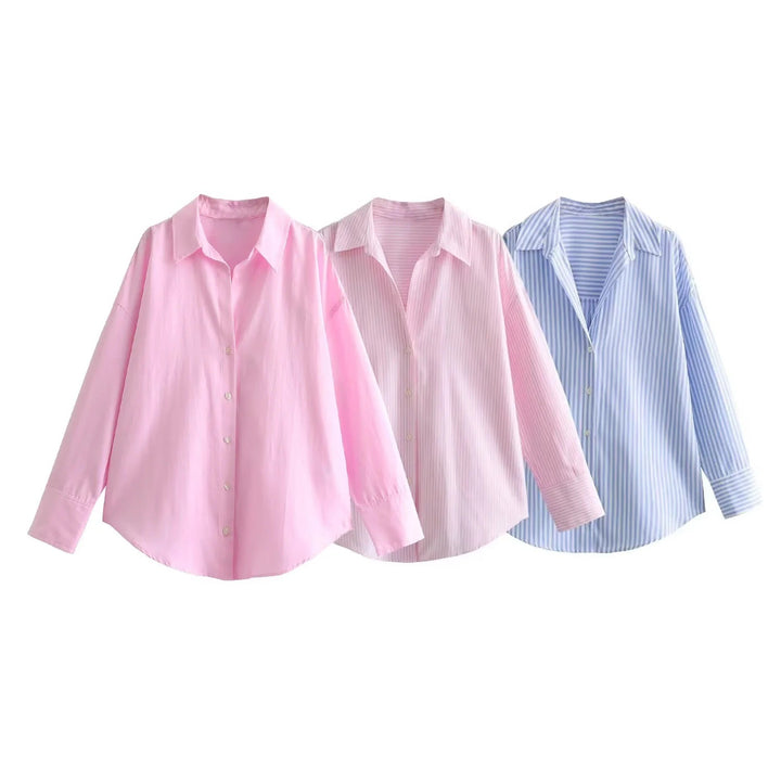 Damen 20+ Oversize‑Streifenbluse mit Hemdkragen und langen Manschetten Drune