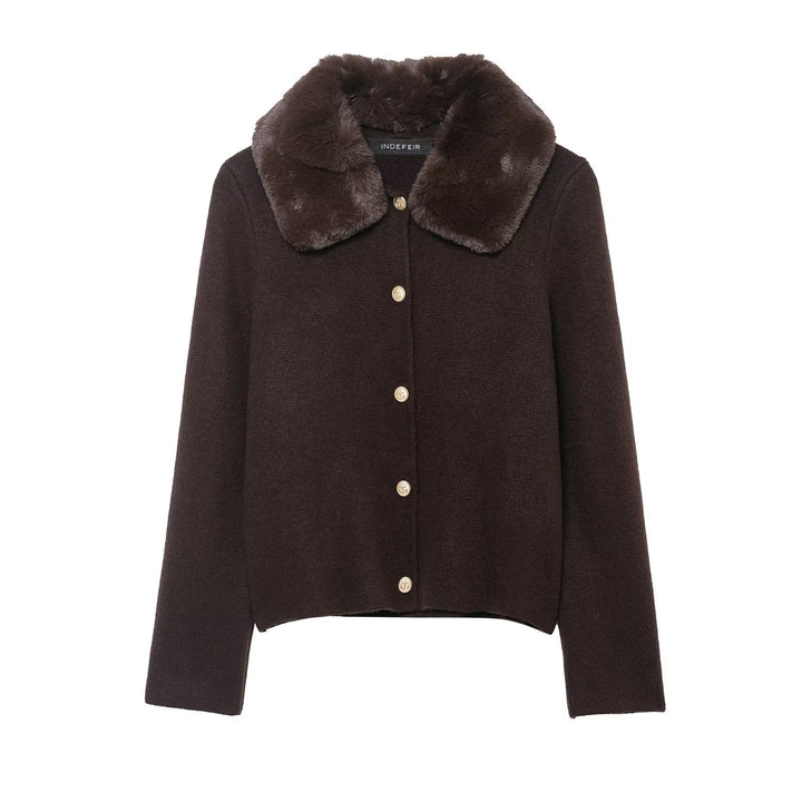 Damen Kurzgeschnittener Strickcardigan mit abnehmbarem Faux‑Fur‑Kragen Drune