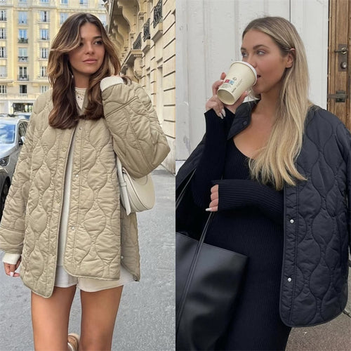 Damen Gefütterte Steppjacke im Boxy‑Schnitt mit Rundhalsausschnitt Drune
