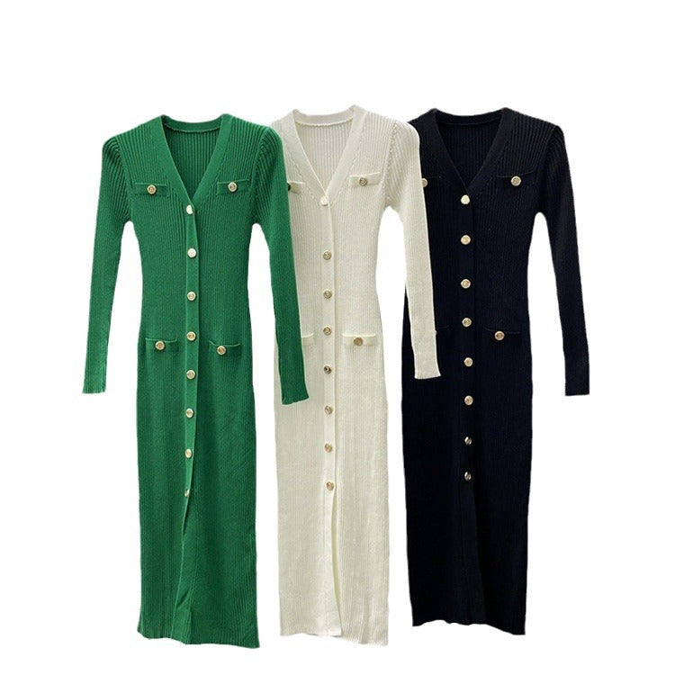 Damen Midi-Strickkleid mit Knopfdetails und seitlichem Schlitz Drune