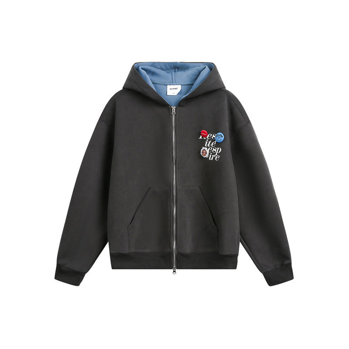 Unisex Kapuzen‑Sweatjacke mit Print‑Badges und Zweiwege‑Reißverschluss Drune