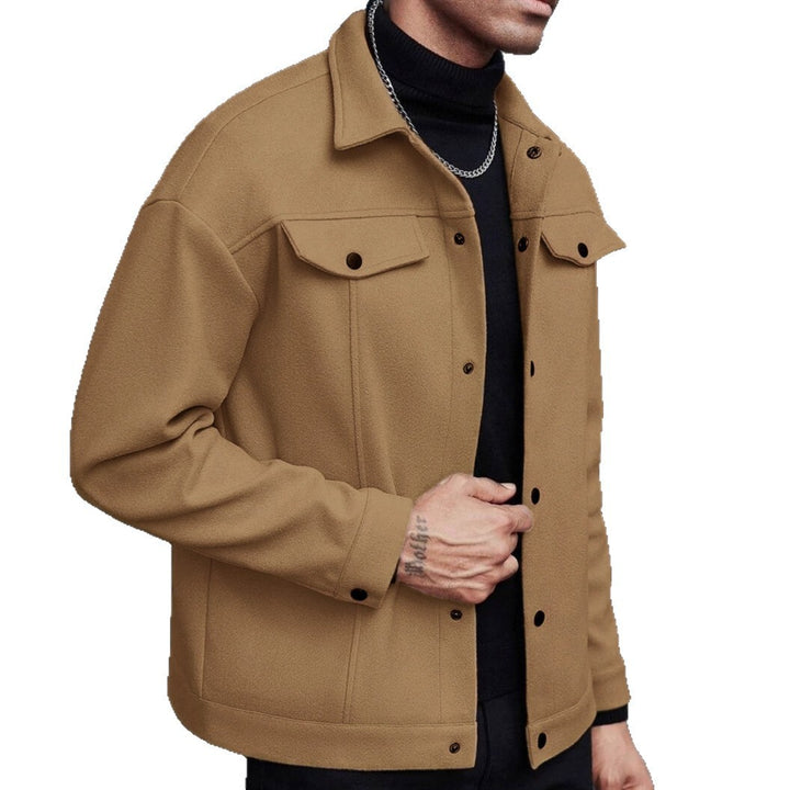Herren Overshirt-Jacke im Trucker-Stil mit Wollmix-Optik und Druckknöpfen Drune