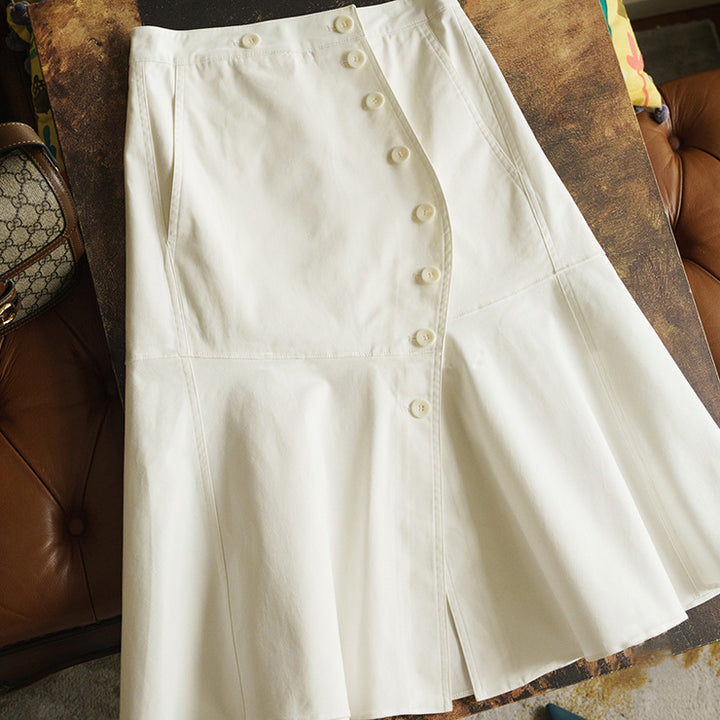 Damen Modischer Midirock mit Knopfleiste und schwingendem Saum Drune