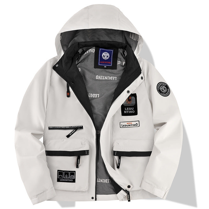 Herren nan technische Fieldjacke mit Kapuze und multifunktionalen Taschen, wasserabweisende Softshell Drune