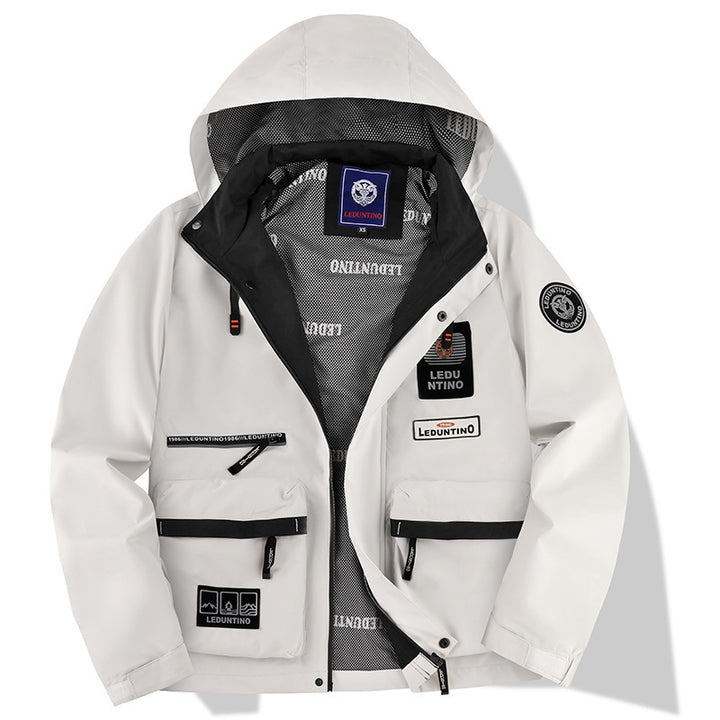 Herren nan technische Fieldjacke mit Kapuze und multifunktionalen Taschen, wasserabweisende Softshell Drune
