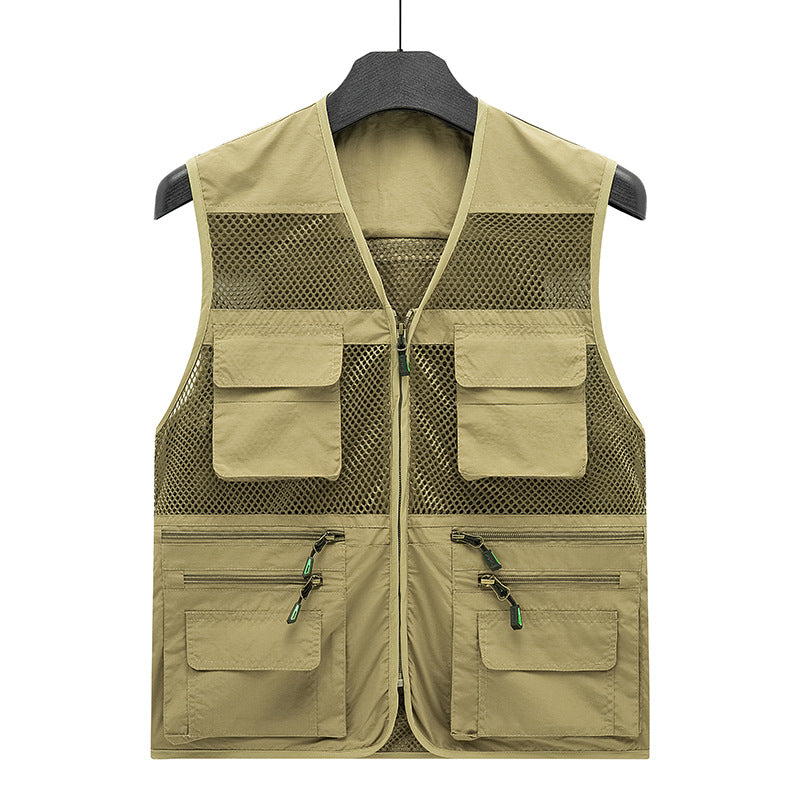 Herren Atmungsaktive Angler- und Fotografenweste mit Mesh‑Paneelen, Multifachtaschen und Zweiwege‑Reißverschluss Drune