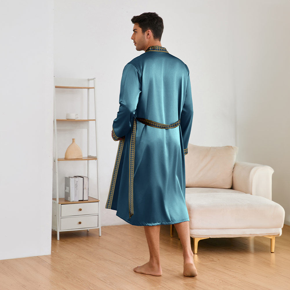 Herren Satin Morgenmantel mit stilvollem Schalkragen und seitlichen Taschen Drune