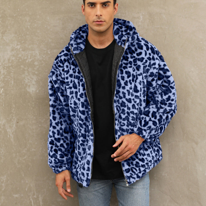 Herren kuschelige Fleecejacke im Leopardenmuster Drune