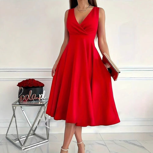 Damen A-Linien-Kleid mit V-Ausschnitt und schmeichelndem Schnitt Drune