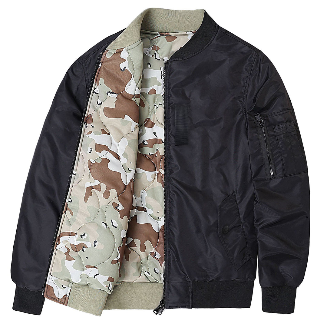 Men's  Reversible Quilted-Lined Bomber Jacket with Sleeve Utility Pocket and Ribbed Trims Drune