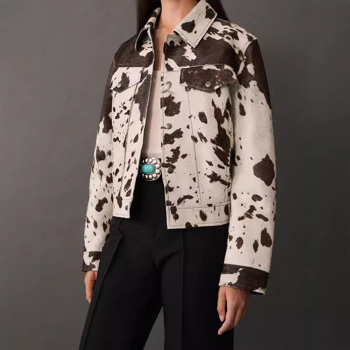 Damen Steppjacke im Cowprint Design mit klassischem Schnitt Drune
