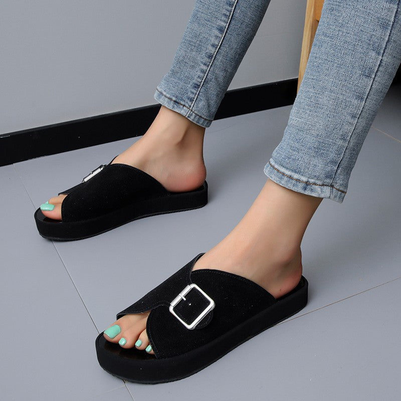 Damen komfortable Schlappen mit modischem Schnallen-Design Drune