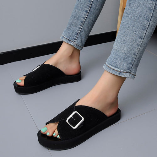 Damen komfortable Schlappen mit modischem Schnallen-Design Drune