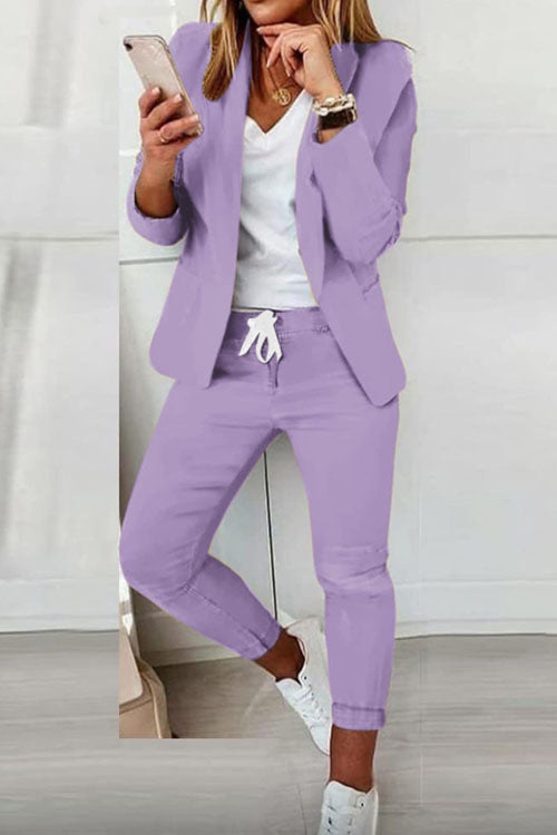 Damen nan zweiteiliges Blazer-Jogger-Set mit tailliertem Blazer und elastischer Bundhose Drune