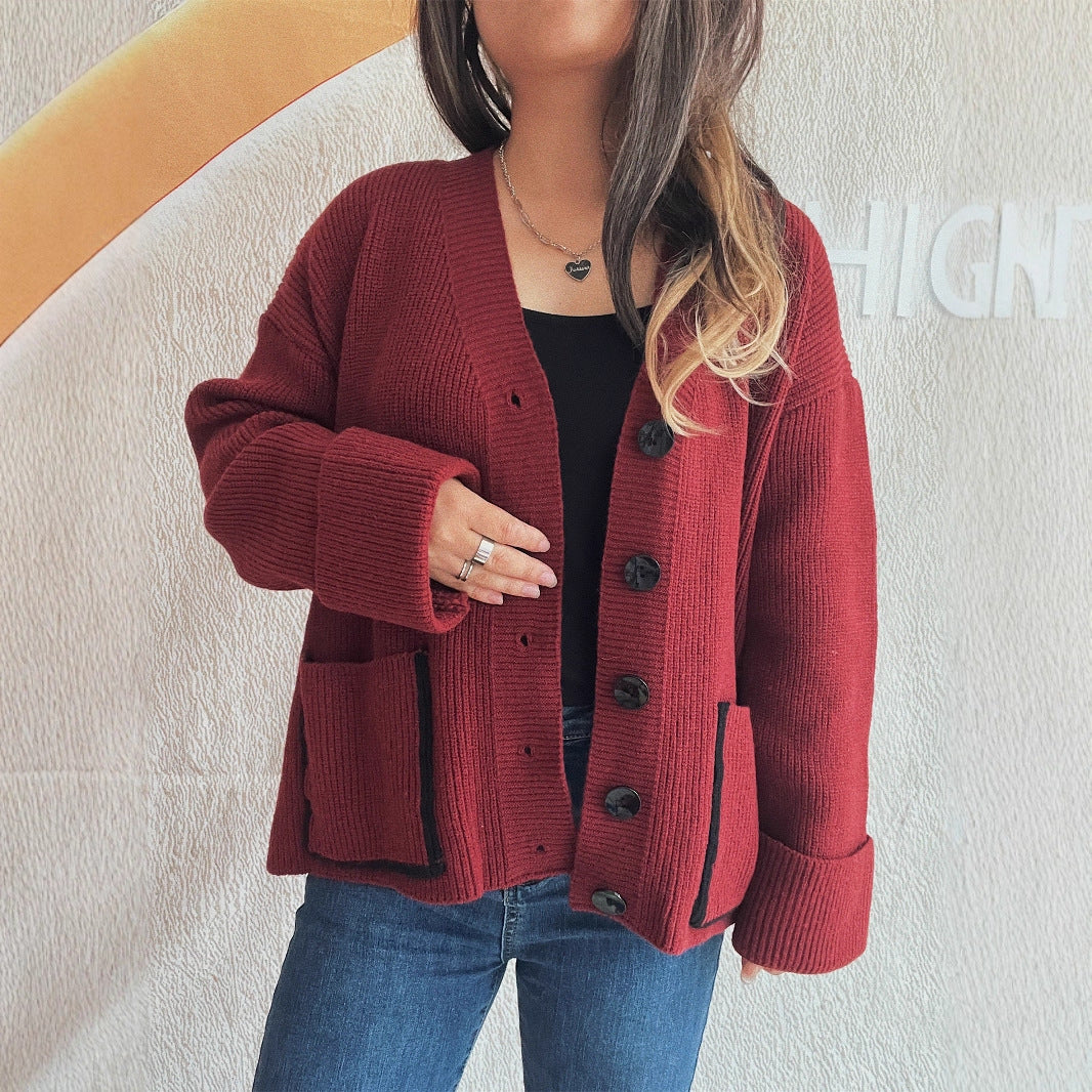 Damen Strickjacke mit eleganten Taschen und strukturiertem Design Drune