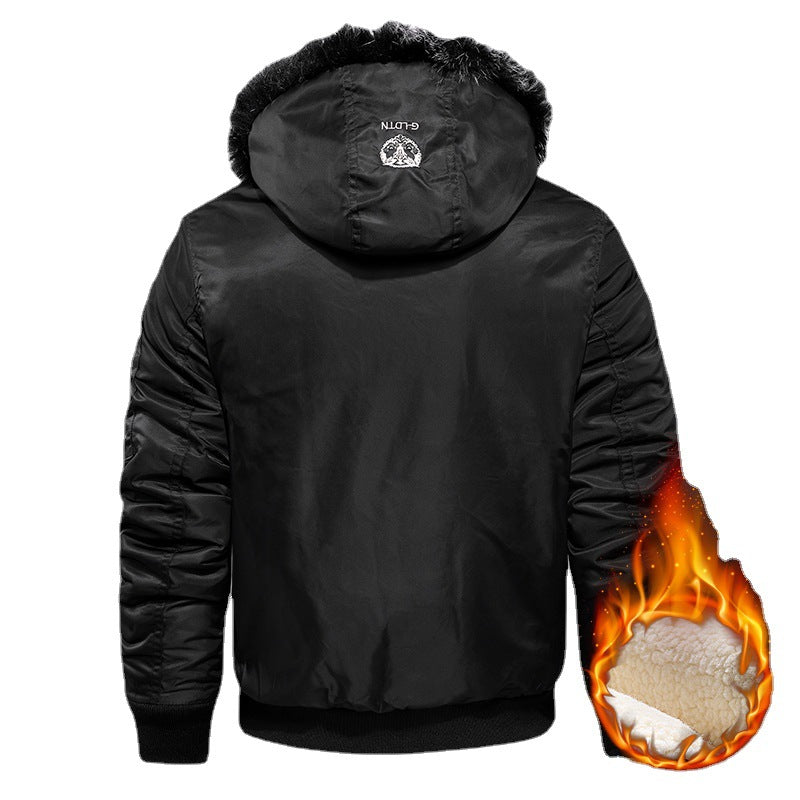 Herren Wattierter Pilotenbomber mit Teddyfleece‑Innenfutter, Kunstfellkapuze und Utility‑Taschen Drune