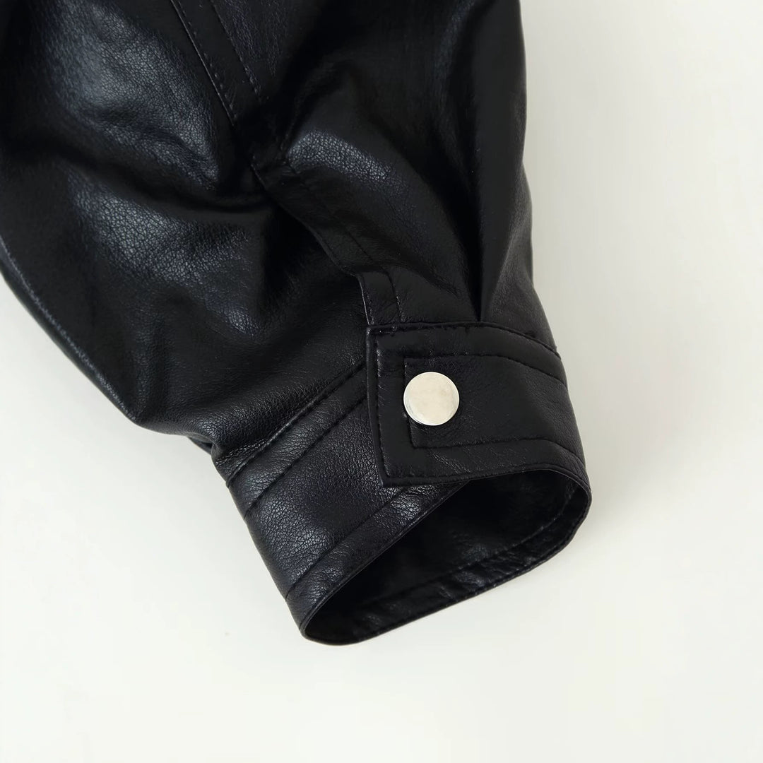 Damen Cropped Blouson in Glattlederoptik mit Rundhalsausschnitt und elastischem Saum Drune