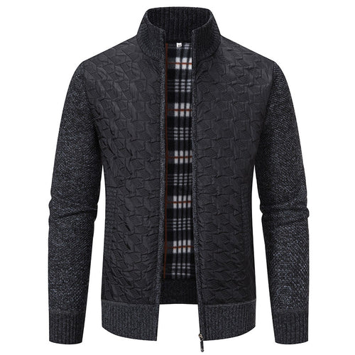 Herren gesteppte Strick‑Hybridjacke mit Stehkragen, durchgehendem Reißverschluss und kariertem Futter Drune