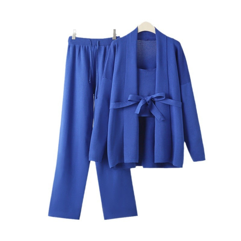 Damen gemütliches Freizeit-Loungewear-Set mit Bindegürtel und weitgeschnittenen Hosen Drune